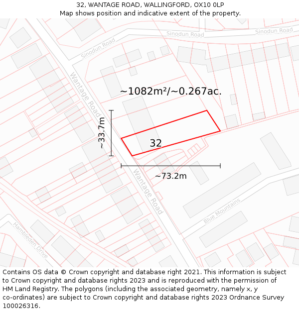 32, WANTAGE ROAD, WALLINGFORD, OX10 0LP: Plot and title map