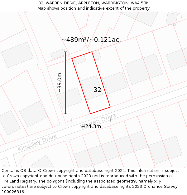 32, WARREN DRIVE, APPLETON, WARRINGTON, WA4 5BN: Plot and title map