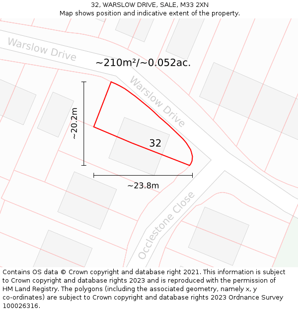 32, WARSLOW DRIVE, SALE, M33 2XN: Plot and title map
