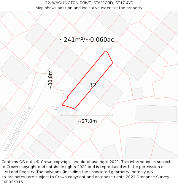 32, WASHINGTON DRIVE, STAFFORD, ST17 4YD: Plot and title map