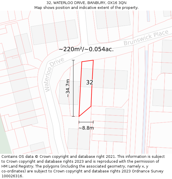 32, WATERLOO DRIVE, BANBURY, OX16 3QN: Plot and title map
