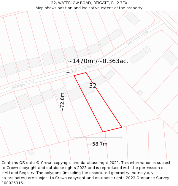 32, WATERLOW ROAD, REIGATE, RH2 7EX: Plot and title map