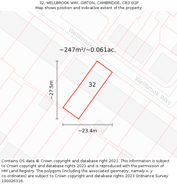 32, WELLBROOK WAY, GIRTON, CAMBRIDGE, CB3 0GP: Plot and title map
