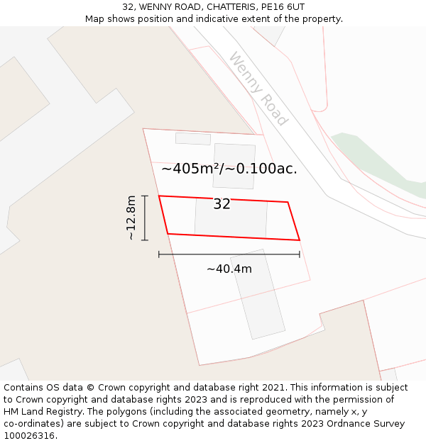 32, WENNY ROAD, CHATTERIS, PE16 6UT: Plot and title map