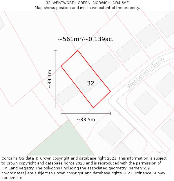 32, WENTWORTH GREEN, NORWICH, NR4 6AE: Plot and title map
