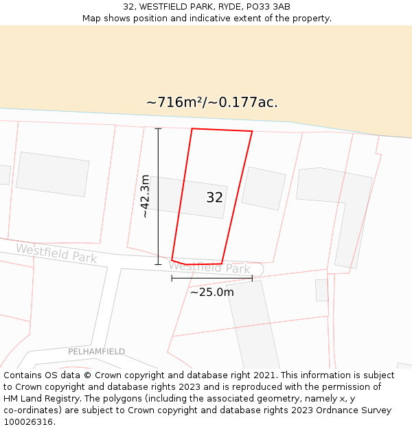32, WESTFIELD PARK, RYDE, PO33 3AB: Plot and title map