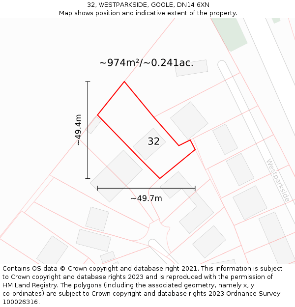 32, WESTPARKSIDE, GOOLE, DN14 6XN: Plot and title map