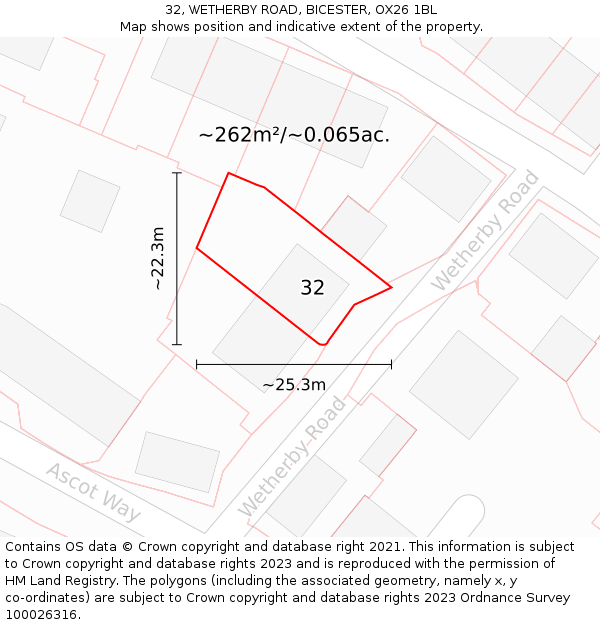 32, WETHERBY ROAD, BICESTER, OX26 1BL: Plot and title map