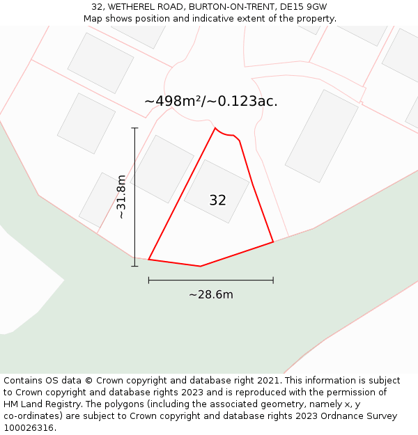 32, WETHEREL ROAD, BURTON-ON-TRENT, DE15 9GW: Plot and title map