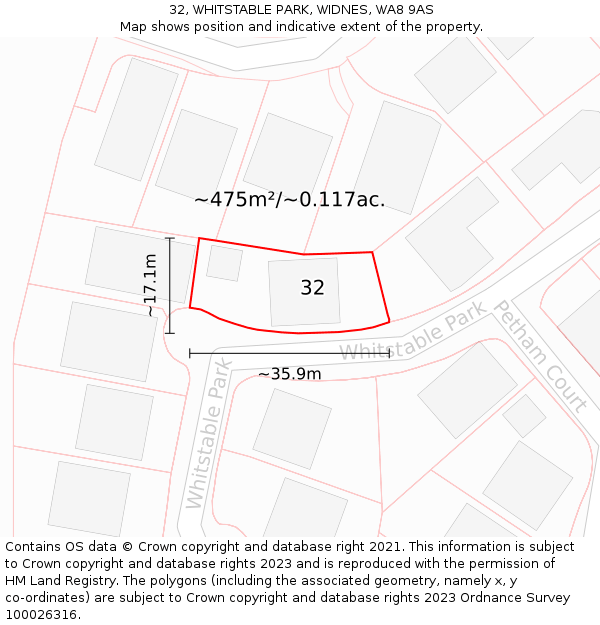 32, WHITSTABLE PARK, WIDNES, WA8 9AS: Plot and title map