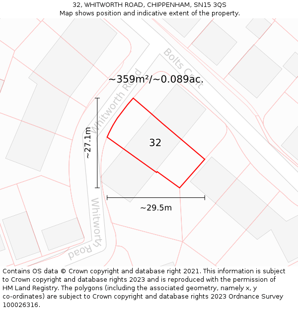 32, WHITWORTH ROAD, CHIPPENHAM, SN15 3QS: Plot and title map