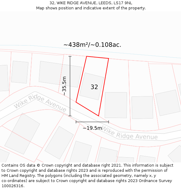 32, WIKE RIDGE AVENUE, LEEDS, LS17 9NL: Plot and title map