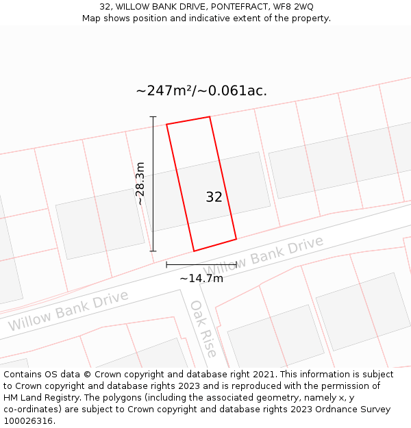 32, WILLOW BANK DRIVE, PONTEFRACT, WF8 2WQ: Plot and title map
