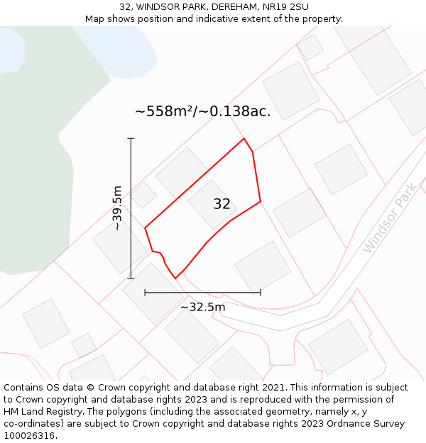 32, WINDSOR PARK, DEREHAM, NR19 2SU: Plot and title map
