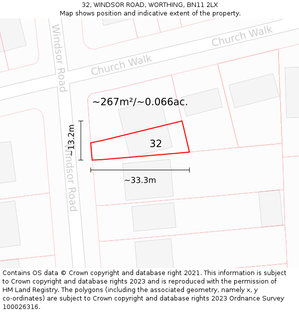 32, WINDSOR ROAD, WORTHING, BN11 2LX: Plot and title map