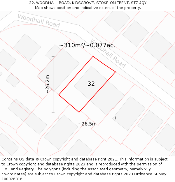 32, WOODHALL ROAD, KIDSGROVE, STOKE-ON-TRENT, ST7 4QY: Plot and title map
