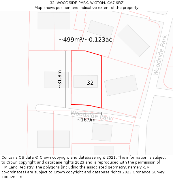 32, WOODSIDE PARK, WIGTON, CA7 9BZ: Plot and title map
