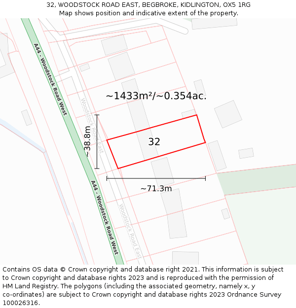 32, WOODSTOCK ROAD EAST, BEGBROKE, KIDLINGTON, OX5 1RG: Plot and title map