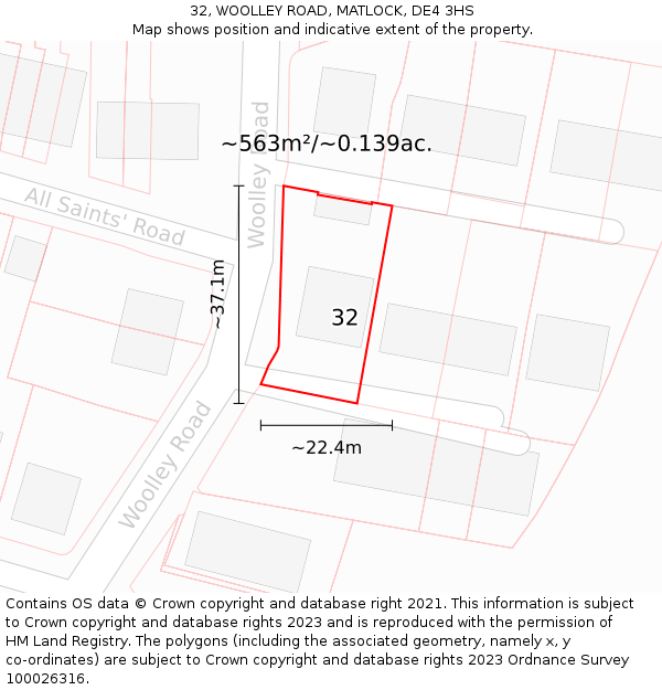32, WOOLLEY ROAD, MATLOCK, DE4 3HS: Plot and title map