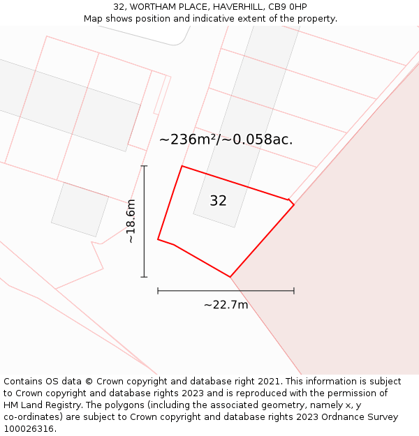 32, WORTHAM PLACE, HAVERHILL, CB9 0HP: Plot and title map