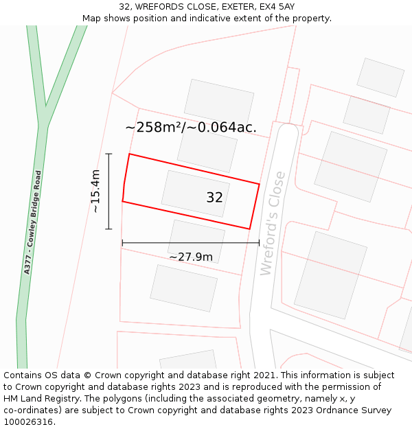 32, WREFORDS CLOSE, EXETER, EX4 5AY: Plot and title map