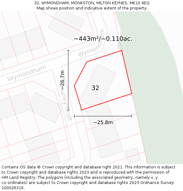 32, WYMONDHAM, MONKSTON, MILTON KEYNES, MK10 9EQ: Plot and title map