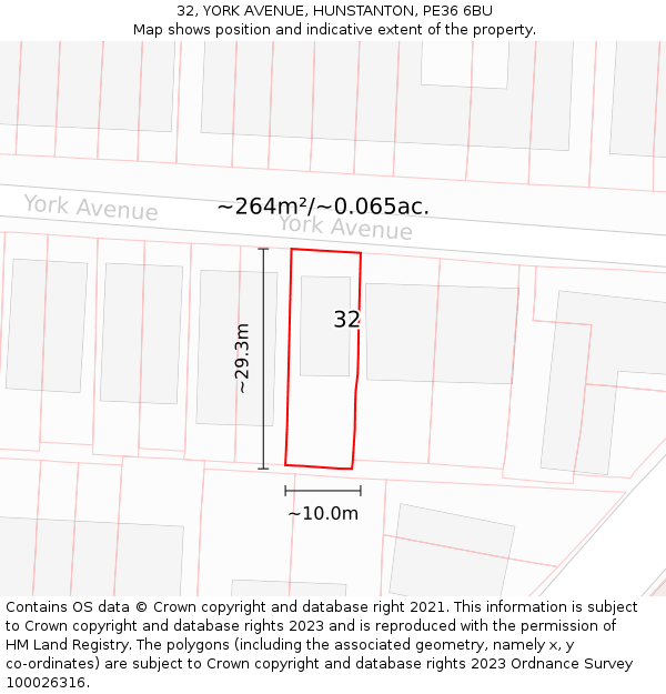 32, YORK AVENUE, HUNSTANTON, PE36 6BU: Plot and title map