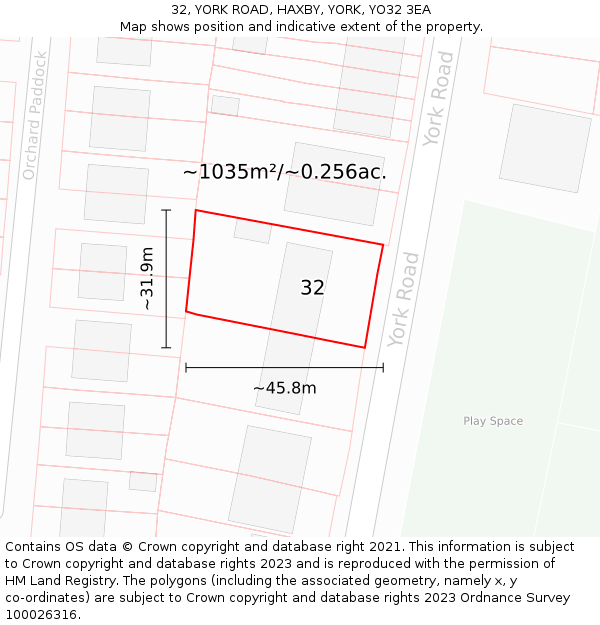 32, YORK ROAD, HAXBY, YORK, YO32 3EA: Plot and title map