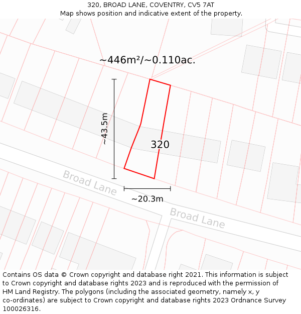 320, BROAD LANE, COVENTRY, CV5 7AT: Plot and title map