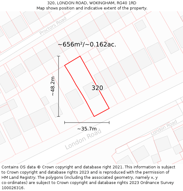 320, LONDON ROAD, WOKINGHAM, RG40 1RD: Plot and title map