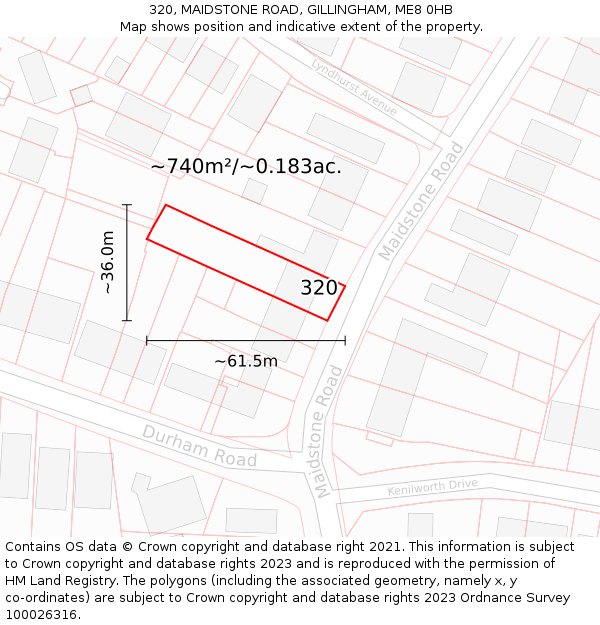 320, MAIDSTONE ROAD, GILLINGHAM, ME8 0HB: Plot and title map