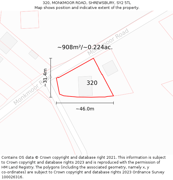 320, MONKMOOR ROAD, SHREWSBURY, SY2 5TL: Plot and title map
