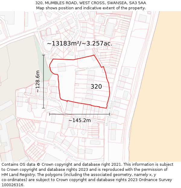 320, MUMBLES ROAD, WEST CROSS, SWANSEA, SA3 5AA: Plot and title map
