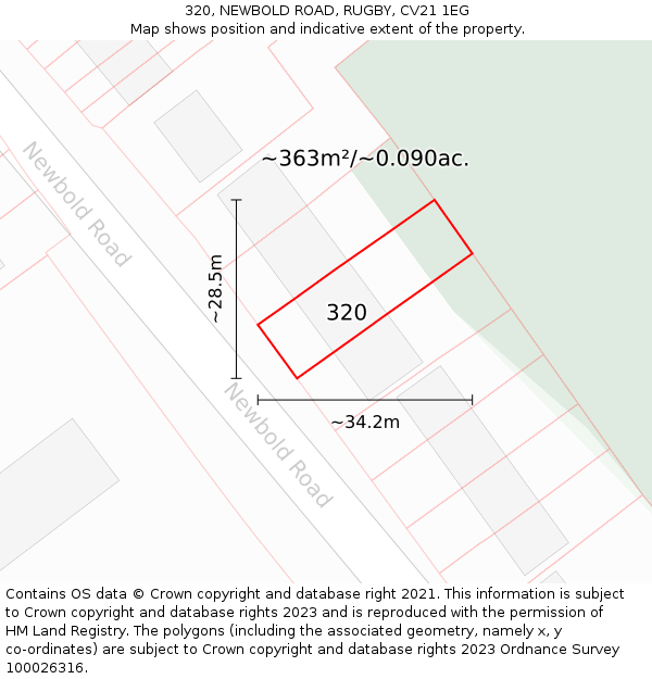 320, NEWBOLD ROAD, RUGBY, CV21 1EG: Plot and title map