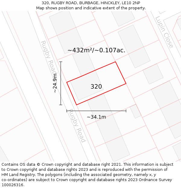 320, RUGBY ROAD, BURBAGE, HINCKLEY, LE10 2NP: Plot and title map