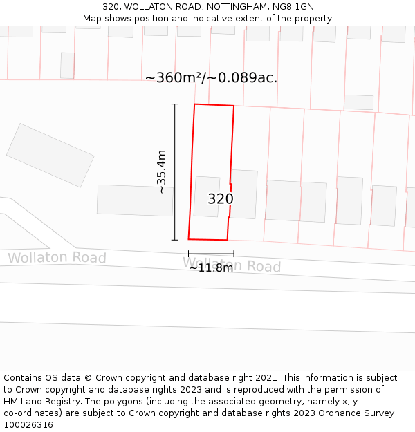 320, WOLLATON ROAD, NOTTINGHAM, NG8 1GN: Plot and title map