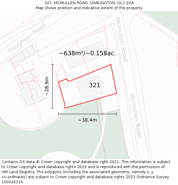 321, MCMULLEN ROAD, DARLINGTON, DL1 2GA: Plot and title map