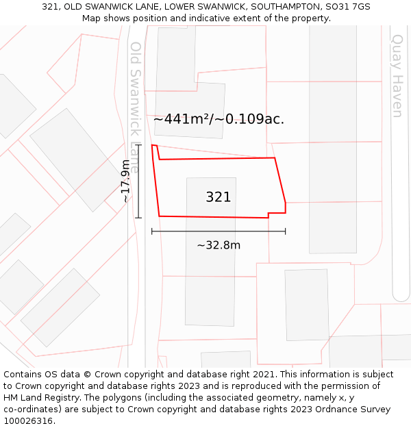 321, OLD SWANWICK LANE, LOWER SWANWICK, SOUTHAMPTON, SO31 7GS: Plot and title map
