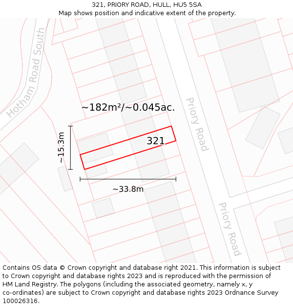 321, PRIORY ROAD, HULL, HU5 5SA: Plot and title map