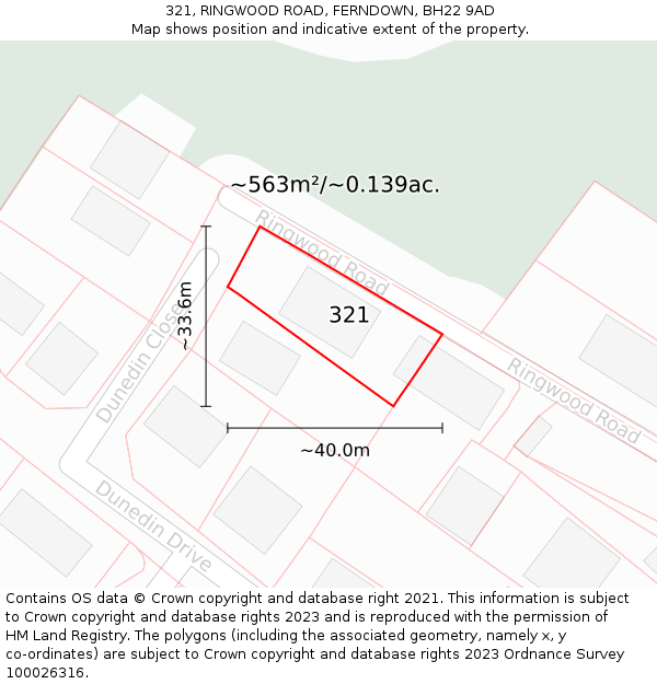 321, RINGWOOD ROAD, FERNDOWN, BH22 9AD: Plot and title map