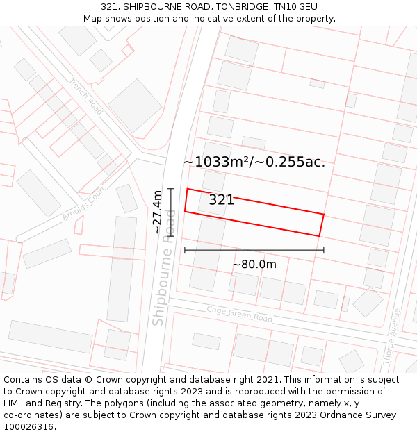 321, SHIPBOURNE ROAD, TONBRIDGE, TN10 3EU: Plot and title map