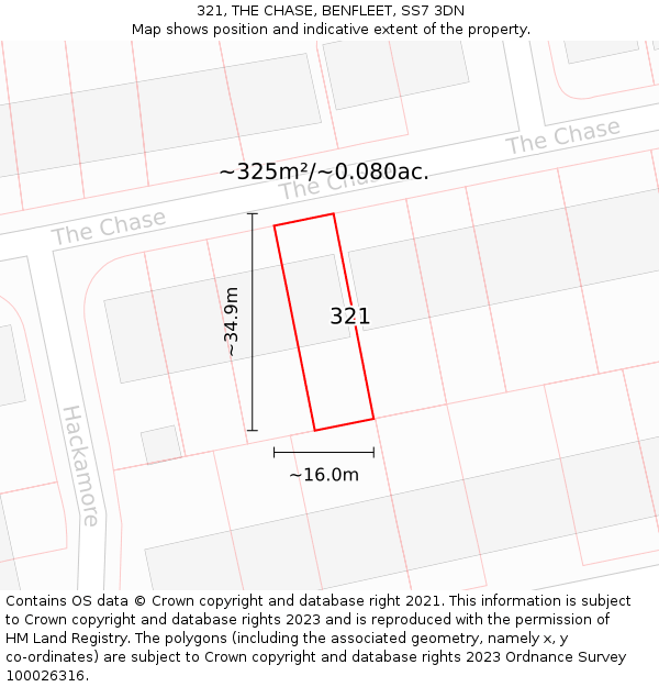 321, THE CHASE, BENFLEET, SS7 3DN: Plot and title map