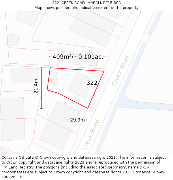 322, CREEK ROAD, MARCH, PE15 8SD: Plot and title map