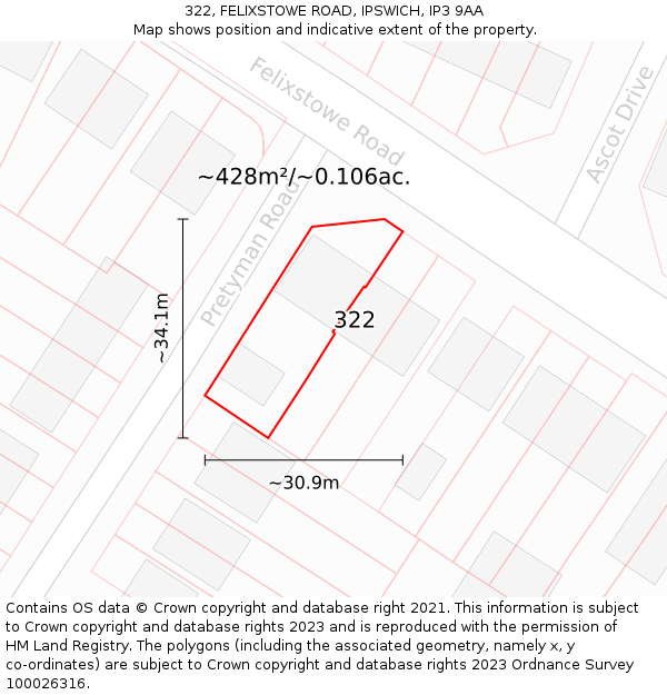 322, FELIXSTOWE ROAD, IPSWICH, IP3 9AA: Plot and title map