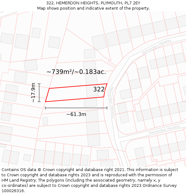 322, HEMERDON HEIGHTS, PLYMOUTH, PL7 2EY: Plot and title map