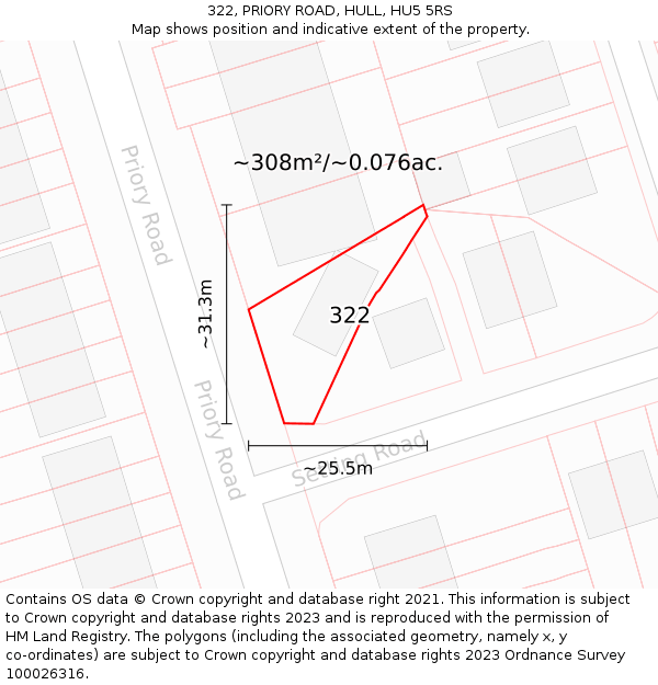 322, PRIORY ROAD, HULL, HU5 5RS: Plot and title map