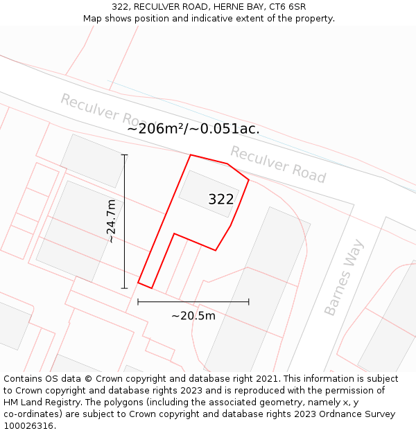 322, RECULVER ROAD, HERNE BAY, CT6 6SR: Plot and title map