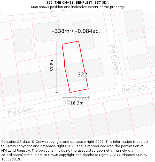 322, THE CHASE, BENFLEET, SS7 3DN: Plot and title map