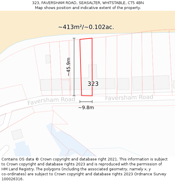 323, FAVERSHAM ROAD, SEASALTER, WHITSTABLE, CT5 4BN: Plot and title map