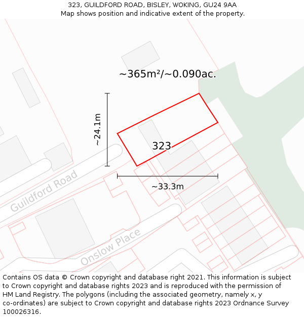 323, GUILDFORD ROAD, BISLEY, WOKING, GU24 9AA: Plot and title map